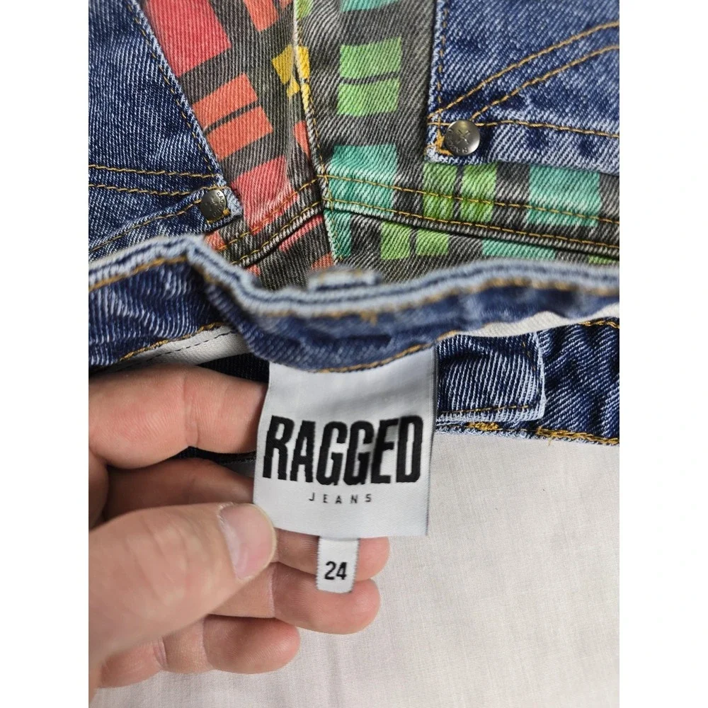 Ragged Jeans Jeans Womens 24 Multicolor Plaid Colorblock Tapered Leg Denim Pants